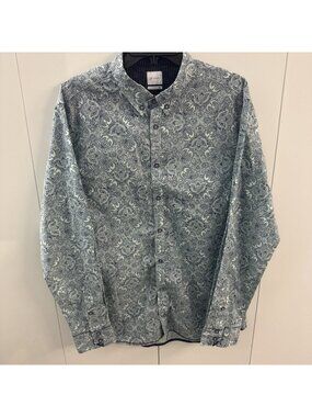 J.B. Holt Mens Shirt Large Long Sleeve Button-Down Teal Kaleidoscopic Paisley